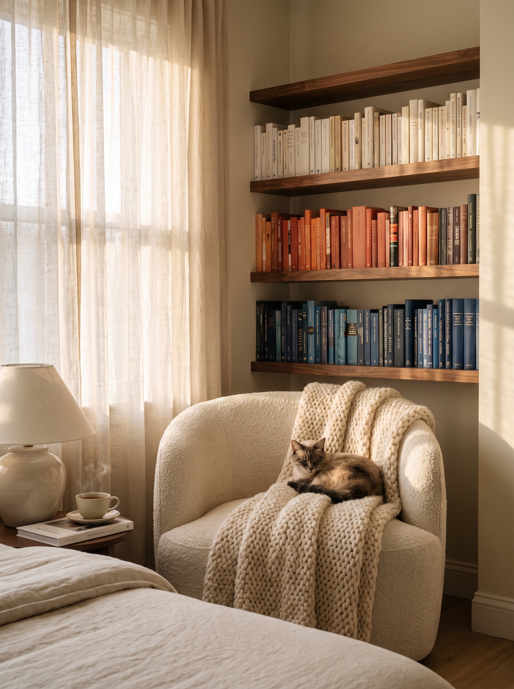 Cozy Boucle Reading Nook Ideas for Small Apartments