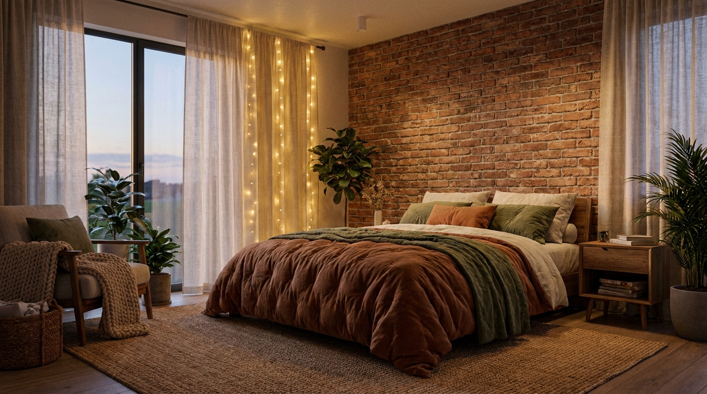 Aesthetic Bedroom Lighting | Cozy Warm Neutral Bedroom Decor