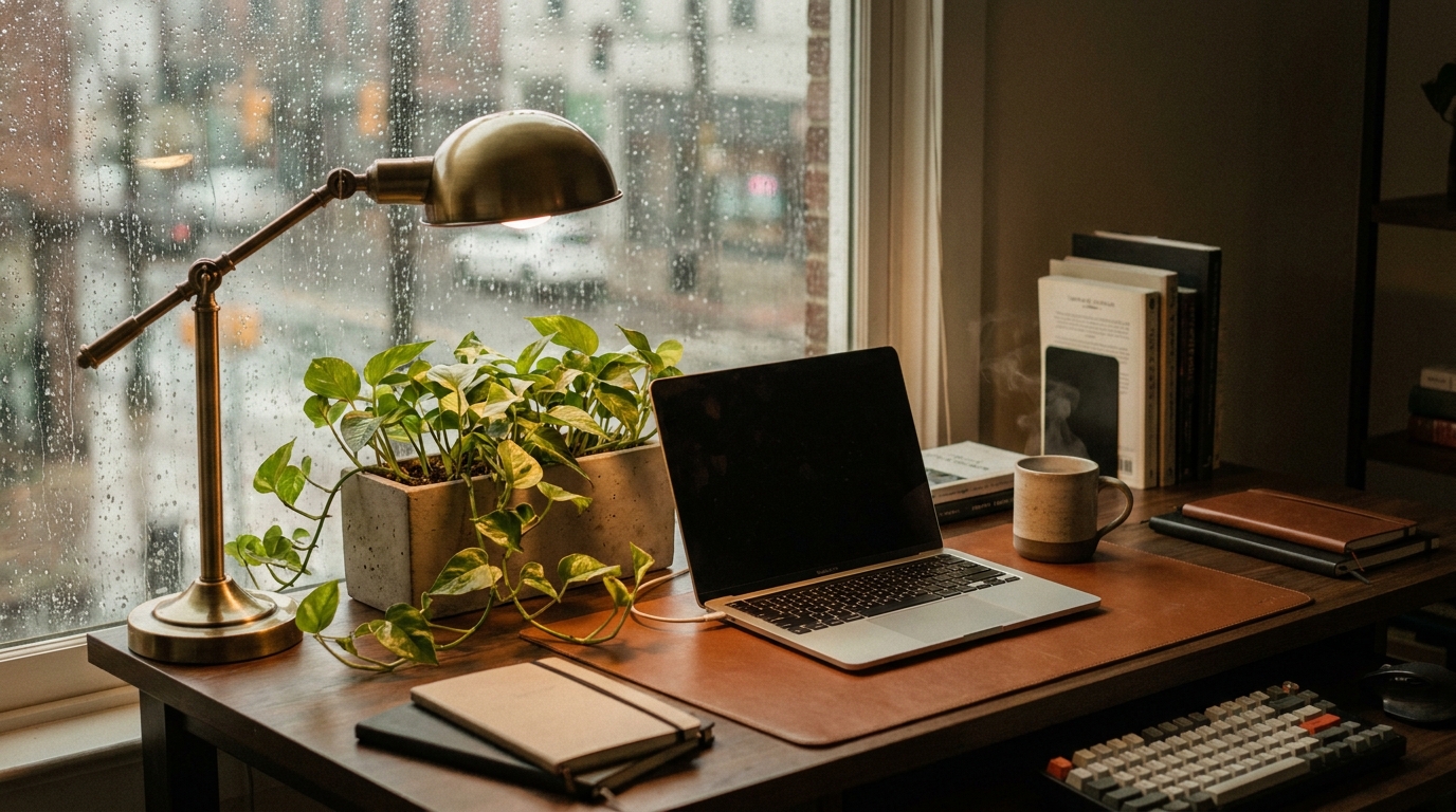 Cozy Minimalist Desk Setup Ideas for Rainy Days